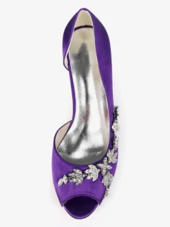Chaussures de mariage blanches strass à paillettes Peep Toe Kitten Heel chaussures de mariée chaussures d'invité de mariage