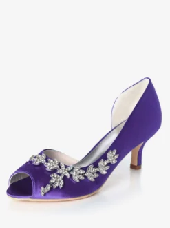 Chaussures de mariage blanches strass à paillettes Peep Toe Kitten Heel chaussures de mariée chaussures d'invité de mariage