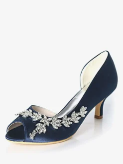 Chaussures de mariage blanches strass à paillettes Peep Toe Kitten Heel chaussures de mariée chaussures d'invité de mariage