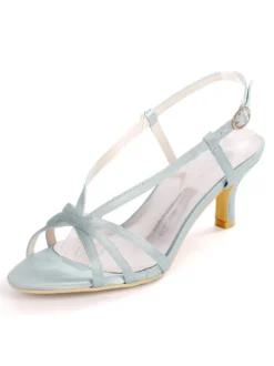 Chaussures de mariage bleu Satin bout ouvert chaton talon chaussures de mariée mère de la mariée chaussures