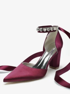 Chaussures De Mariage À Bretelle Escarpins De Mariée Satin Bout Pointu