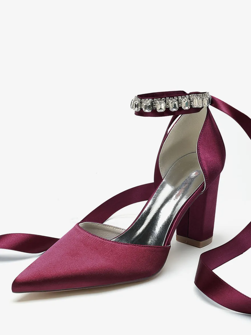 Chaussures De Mariage À Bretelle Escarpins De Mariée Satin Bout Pointu