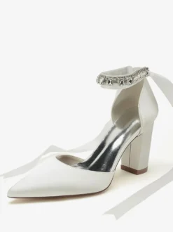 Chaussures De Mariage À Bretelle Escarpins De Mariée Satin Bout Pointu