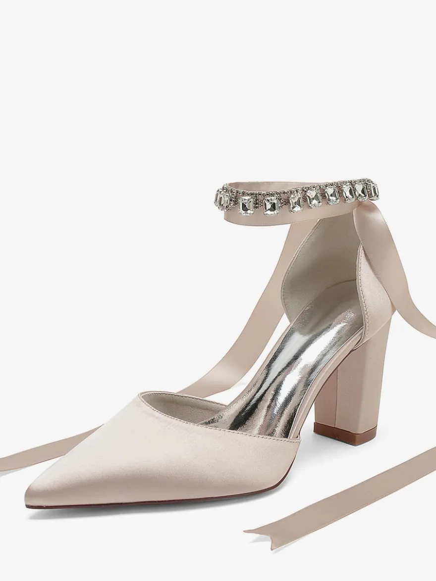 Chaussures De Mariage À Bretelle Escarpins De Mariée Satin Bout Pointu