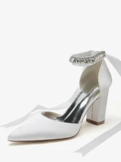 Chaussures De Mariage À Bretelle Escarpins De Mariée Satin Bout Pointu
