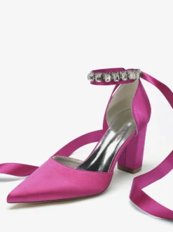 Chaussures De Mariage À Bretelle Escarpins De Mariée Satin Bout Pointu