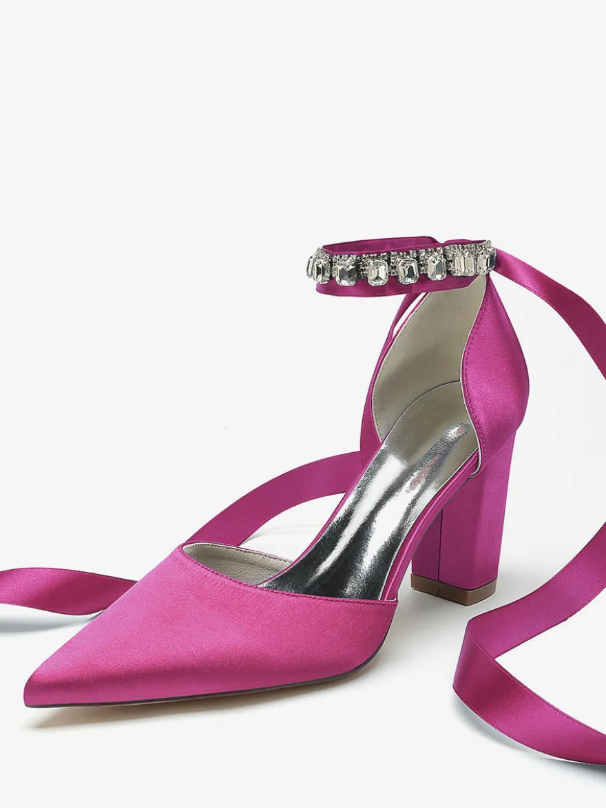 Chaussures De Mariage À Bretelle Escarpins De Mariée Satin Bout Pointu