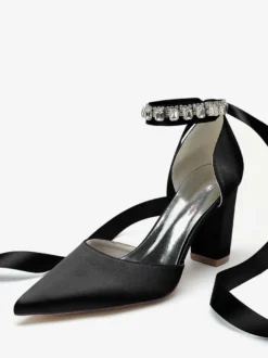 Chaussures De Mariage À Bretelle Escarpins De Mariée Satin Bout Pointu