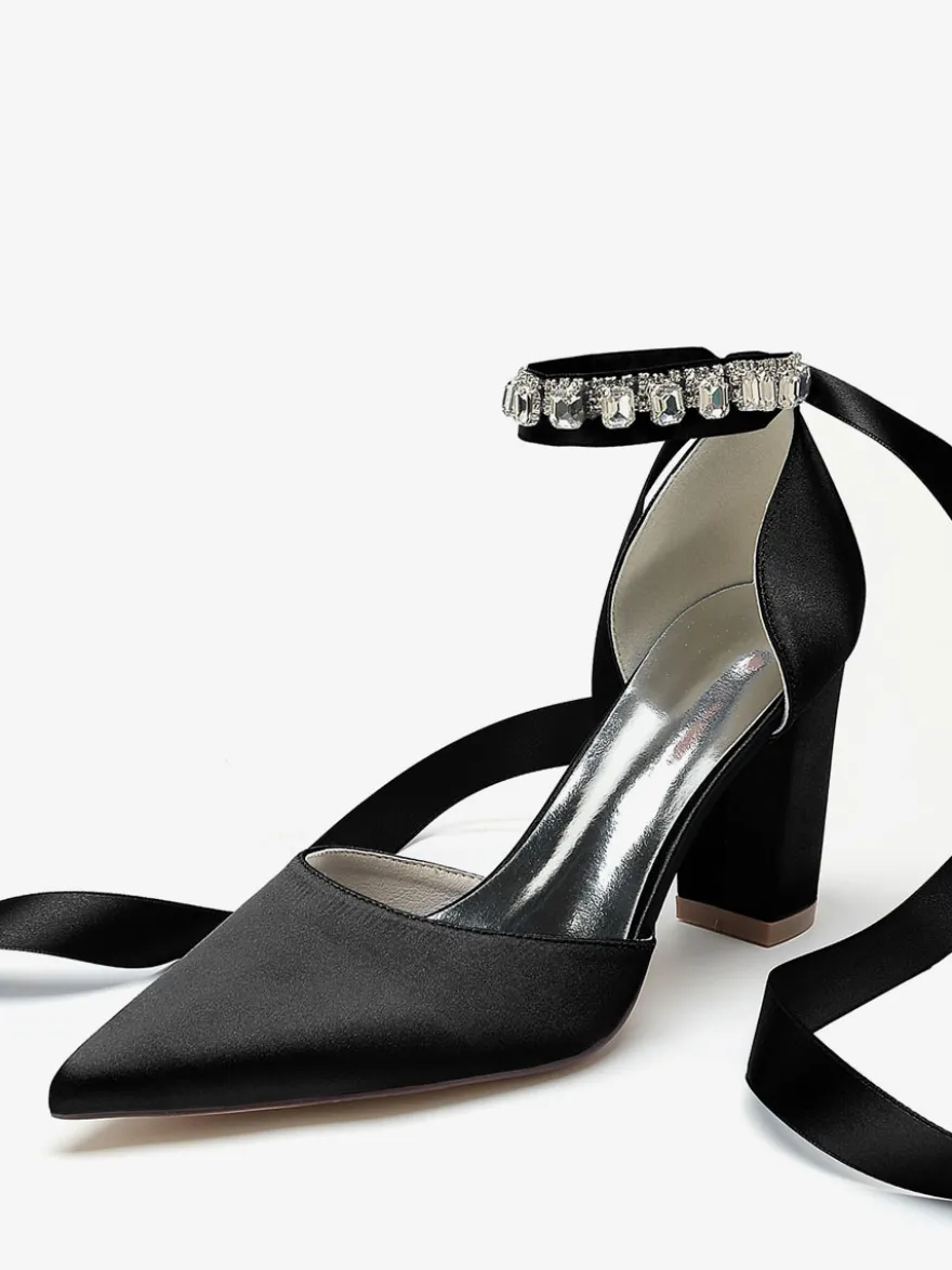 Chaussures De Mariage À Bretelle Escarpins De Mariée Satin Bout Pointu