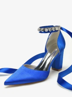 Chaussures De Mariage À Bretelle Escarpins De Mariée Satin Bout Pointu