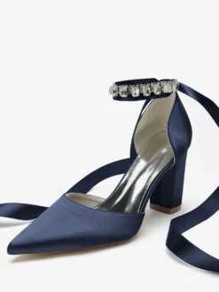 Chaussures De Mariage À Bretelle Escarpins De Mariée Satin Bout Pointu