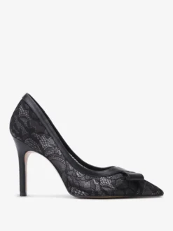 Chaussures de mariage en dentelle noire bout pointu nœud à enfiler