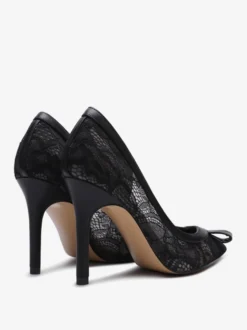 Chaussures de mariage en dentelle noire bout pointu nœud à enfiler