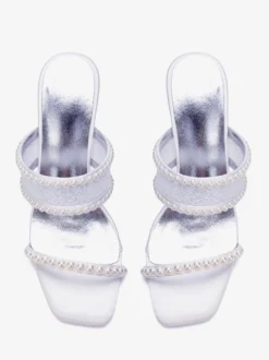 Chaussures de mariage en dentelle bout ouvert perles talons compensés pantoufles de mariée