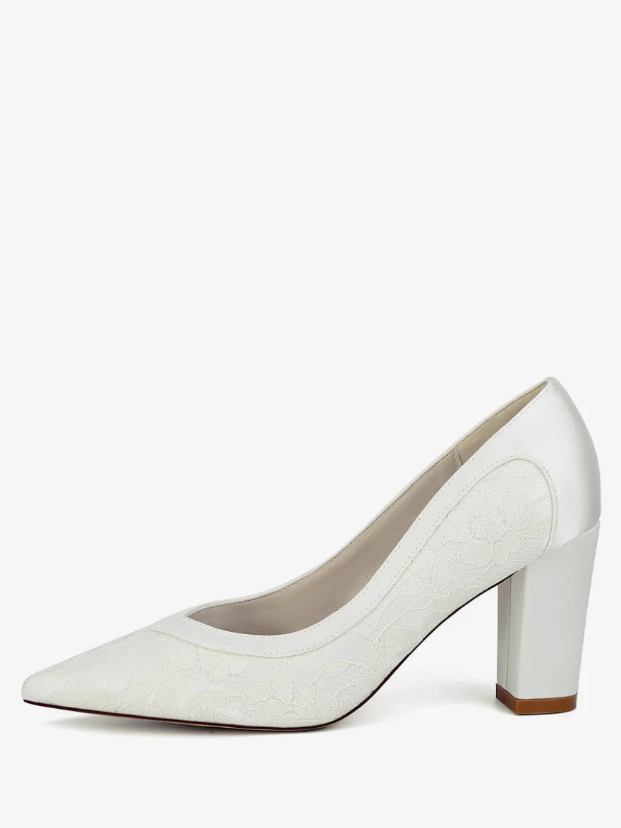 Chaussures de mariage en dentelle à bout pointu et talon épais