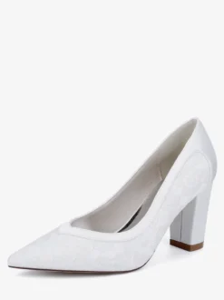 Chaussures de mariage en dentelle à bout pointu et talon épais