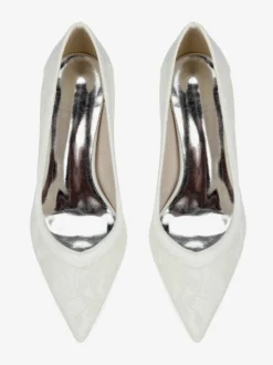 Chaussures de mariage en dentelle à bout pointu et talon épais