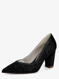 Chaussures de mariage en dentelle à bout pointu et talon épais pour invités de mariage