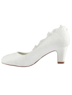 Chaussures de mariage en dentelle ivore à bout rond avec strass
