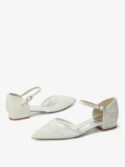 Chaussures de mariage en dentelle pour femmes chaussures plates à bout pointu pour la mariée