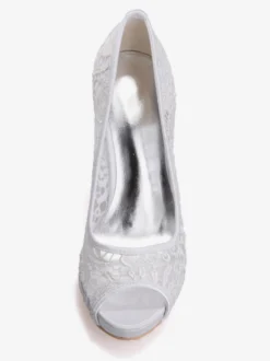 Chaussures de mariage en dentelle blanche Peep Toe Stiletto Heel Chaussures de mariée