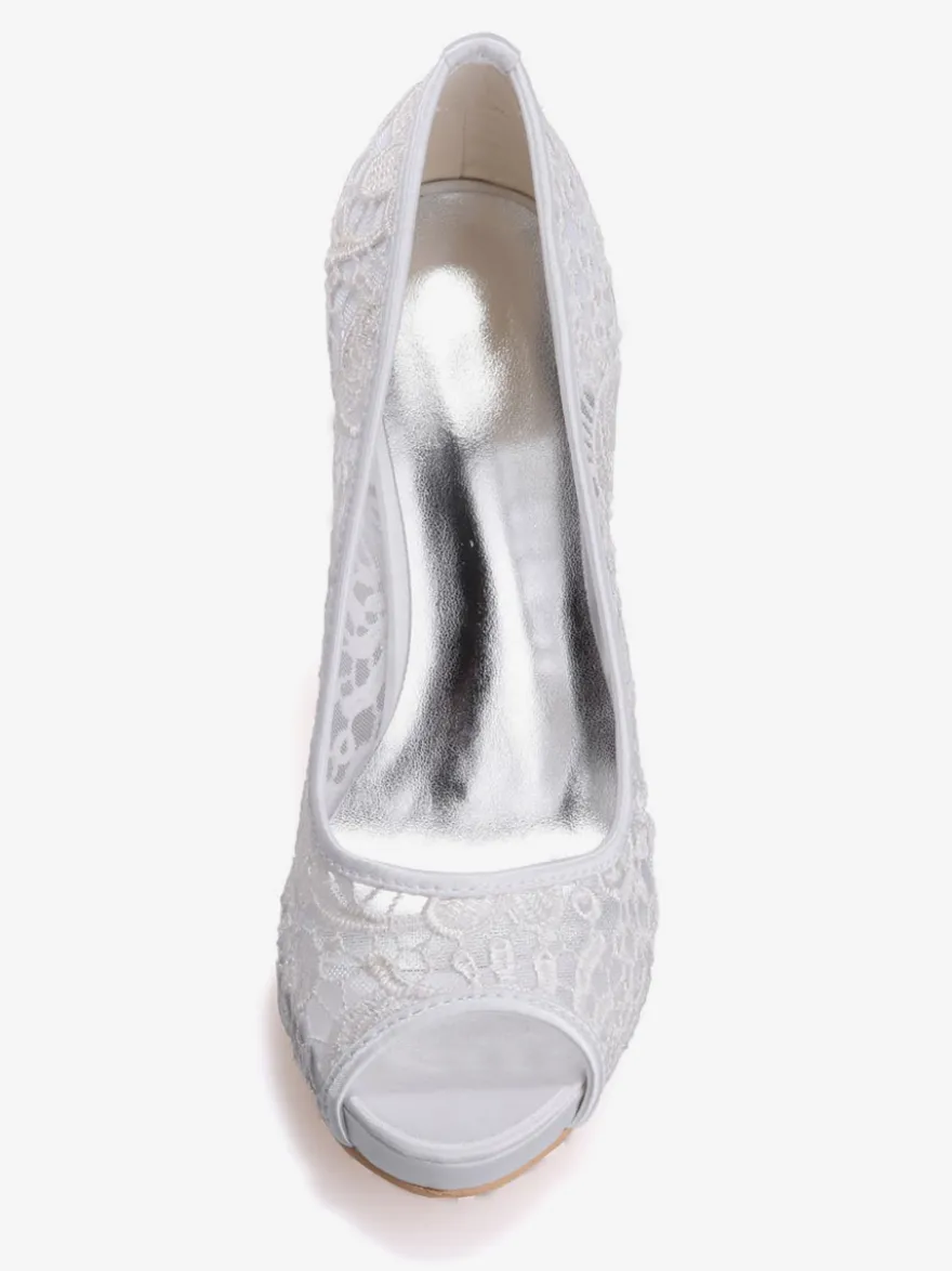 Chaussures de mariage en dentelle blanche Peep Toe Stiletto Heel Chaussures de mariée
