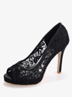 Chaussures de mariage en dentelle blanche Peep Toe Stiletto Heel Chaussures de mariée