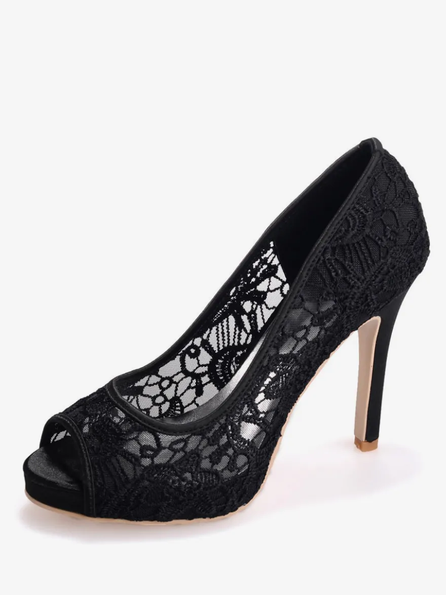 Chaussures de mariage en dentelle blanche Peep Toe Stiletto Heel Chaussures de mariée
