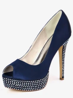 Chaussures de mariage en ivoire strass en satin Peep Toe Platform chaussures de mariée chaussures mère