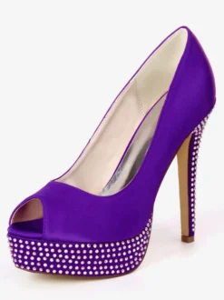 Chaussures de mariage en ivoire strass en satin Peep Toe Platform chaussures de mariée chaussures mère