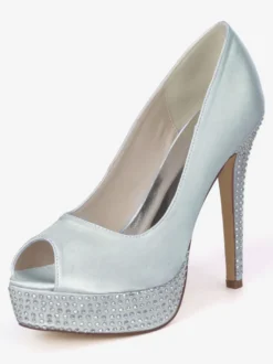 Chaussures de mariage en ivoire strass en satin Peep Toe Platform chaussures de mariée chaussures mère
