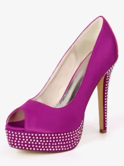 Chaussures de mariage en ivoire strass en satin Peep Toe Platform chaussures de mariée chaussures mère