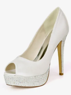 Chaussures de mariage en ivoire strass en satin Peep Toe Platform chaussures de mariée chaussures mère