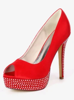 Chaussures de mariage en ivoire strass en satin Peep Toe Platform chaussures de mariée chaussures mère