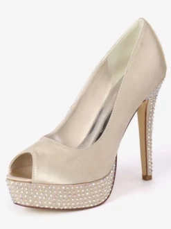 Chaussures de mariage en ivoire strass en satin Peep Toe Platform chaussures de mariée chaussures mère