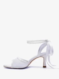 Chaussures de mariage en résille à bout ouvert et strass à talons hauts
