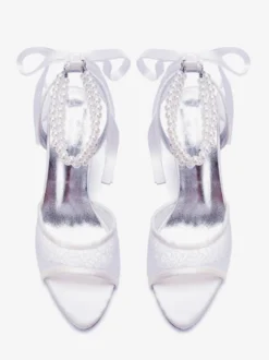 Chaussures de mariage en résille à bout ouvert et strass à talons hauts