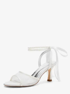 Chaussures de mariage en résille à bout ouvert et strass à talons hauts