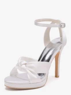 Chaussures de mariage en satin Chaussures de bal blanches Sandales à talons hauts et bout ouvert avec bride à la cheville