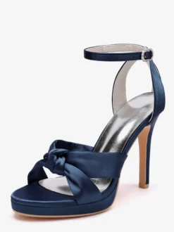 Chaussures de mariage en satin Chaussures de bal blanches Sandales à talons hauts et bout ouvert avec bride à la cheville