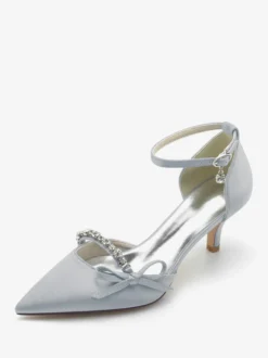 Chaussures de mariage en satin Bout pointu Strass Bow Escarpins de mariée