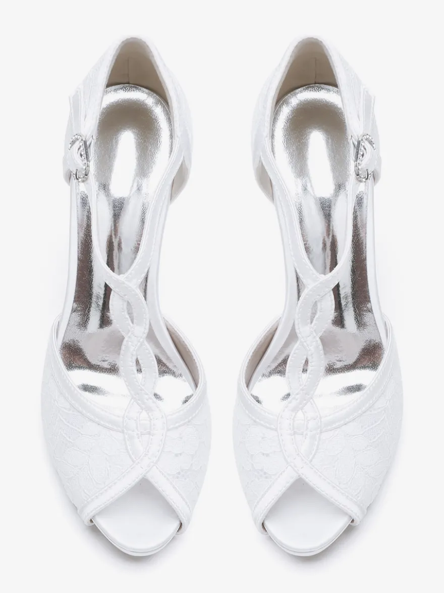 Chaussures de mariage Escarpins de mariée Dentelle Peep Toe Brodé