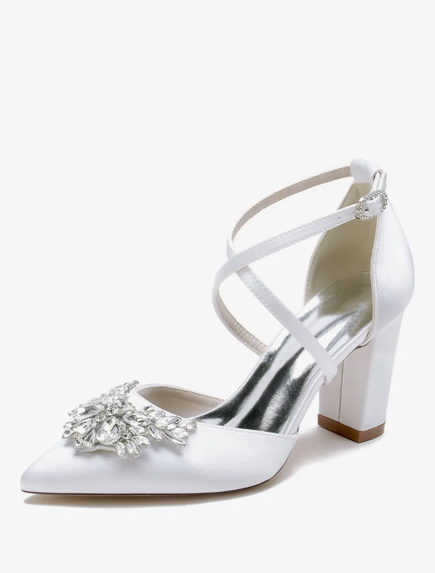 Chaussures de mariage Escarpins de mariée Satin Bout pointu Strass