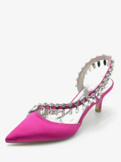 Chaussures De Mariage Escarpins De Mariée Soie Et Satin Bout Pointu Strass