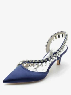Chaussures De Mariage Escarpins De Mariée Soie Et Satin Bout Pointu Strass