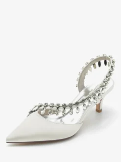 Chaussures De Mariage Escarpins De Mariée Soie Et Satin Bout Pointu Strass
