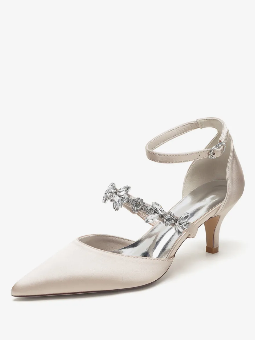 Chaussures de mariage Escarpins de mariée Satin Bout pointu Strass