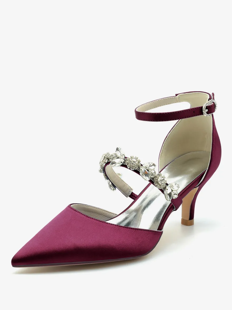 Chaussures de mariage Escarpins de mariée Satin Bout pointu Strass