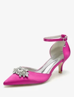 Chaussures de mariage Escarpins de mariée Satin Bout pointu Strass