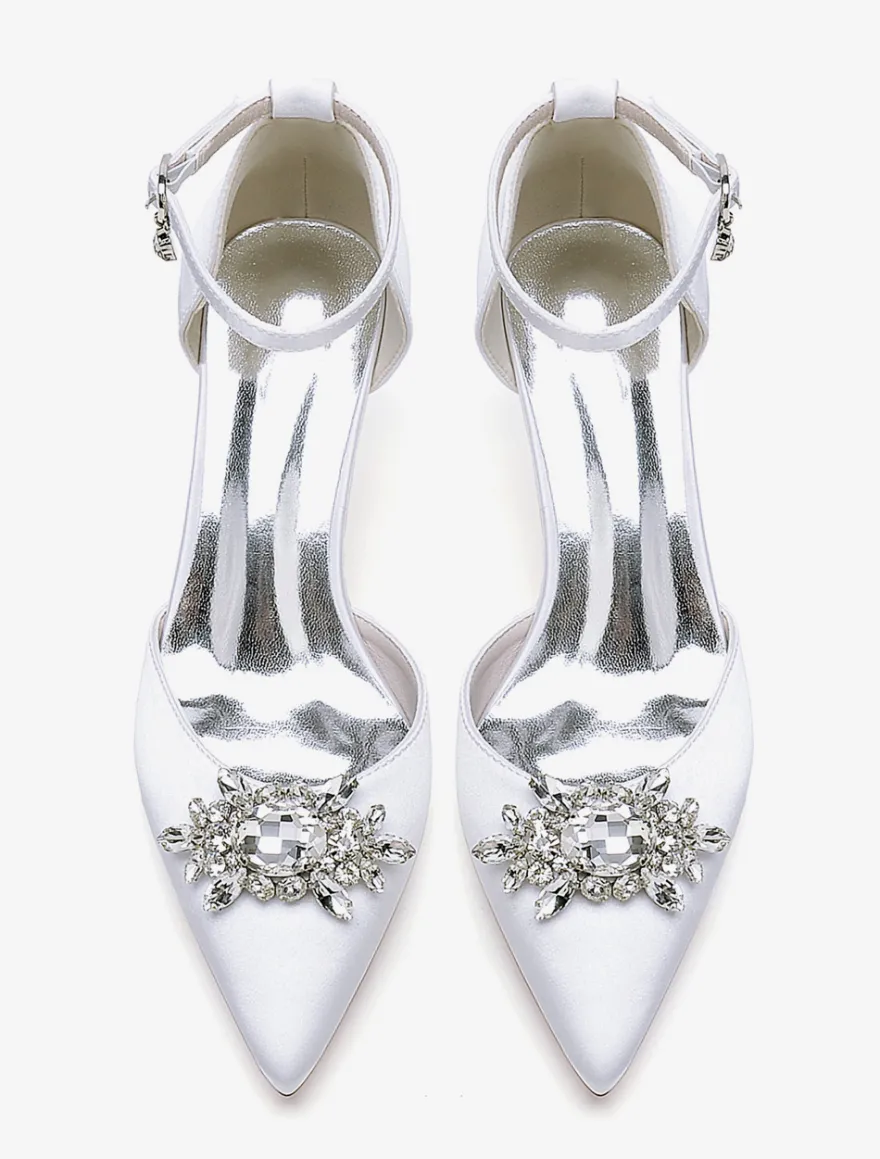 Chaussures de mariage Escarpins de mariée Satin Bout pointu Strass